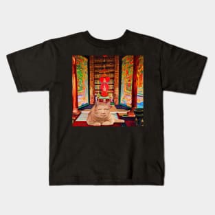 Eckhart Tolle Zen Master Cat Laying In A Chinese Style Temple Kids T-Shirt